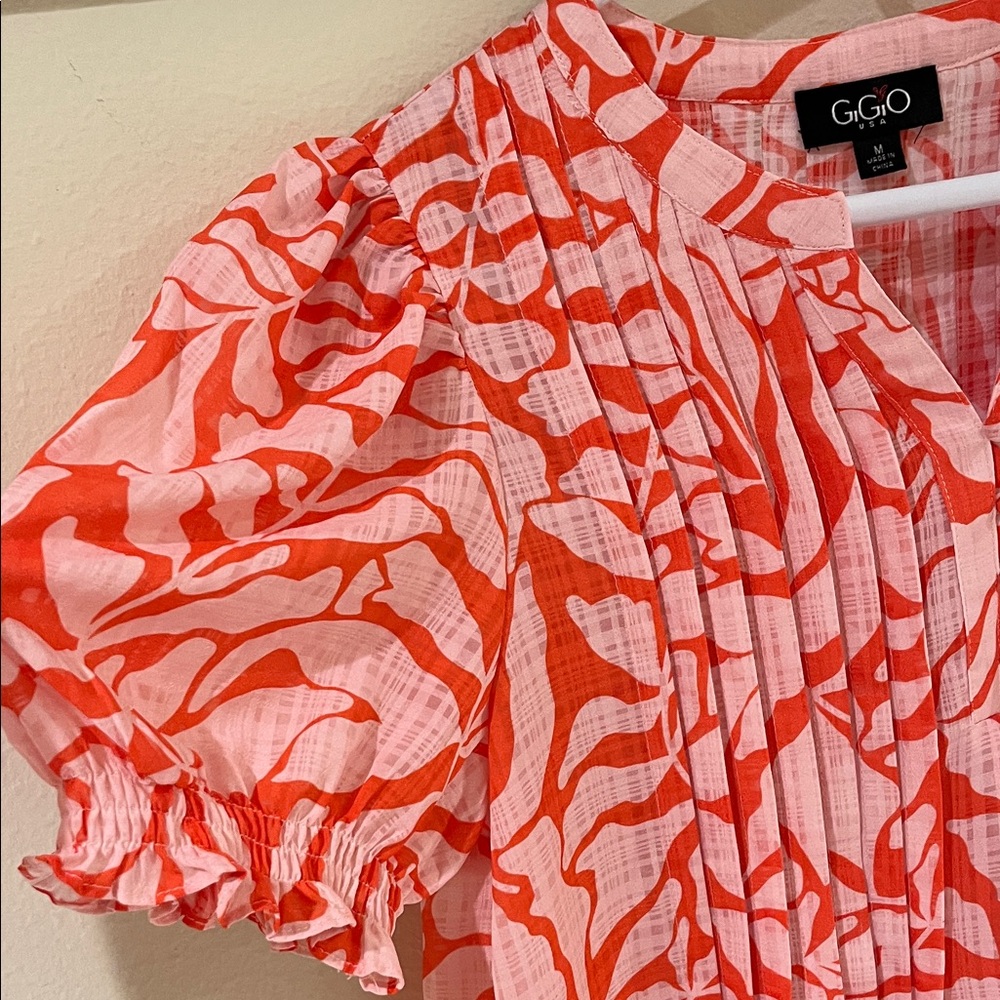 GGO Women's orange and White Patterned Blouse - Picture 5 of 8